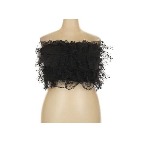 Eloquii Ruffled Tiers Black Crop Tube Top Size 20 NWT - Picture 1 of 8